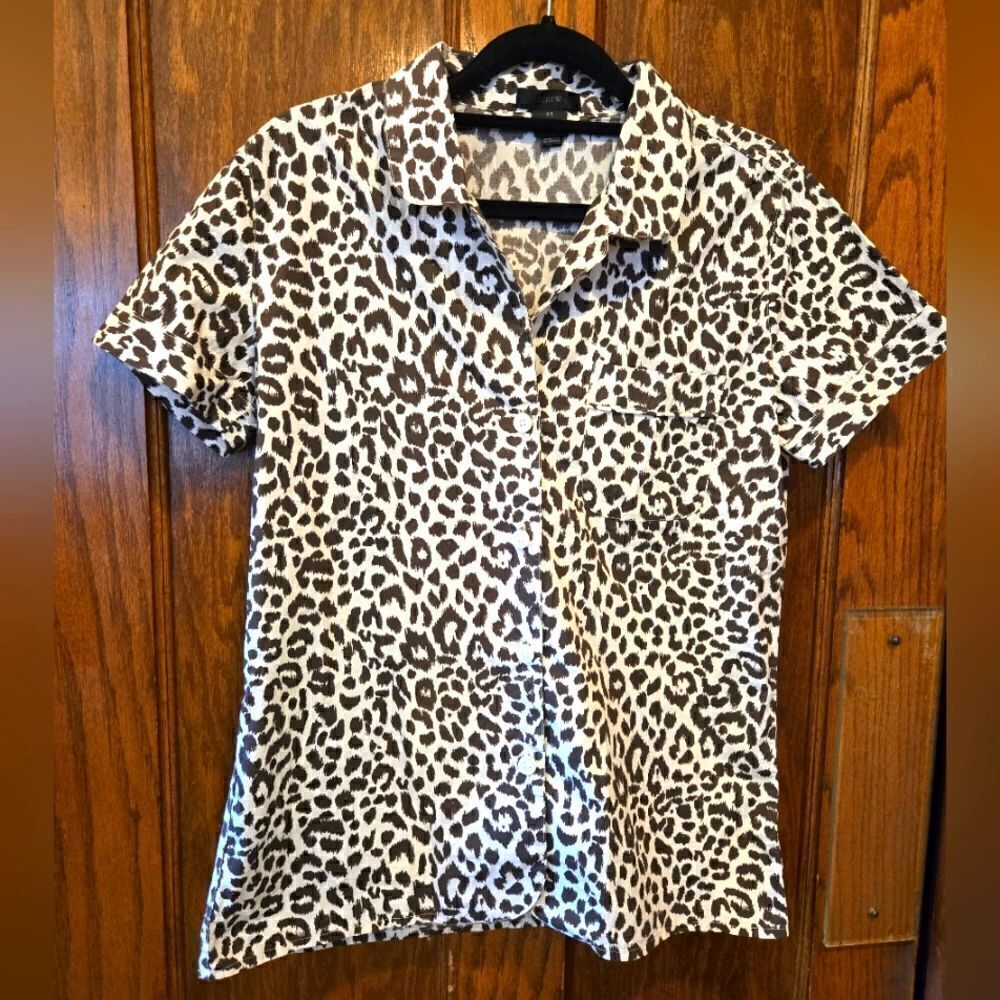 J Crew Animal Print Cotton Camp Shirt Sz XSMALL
